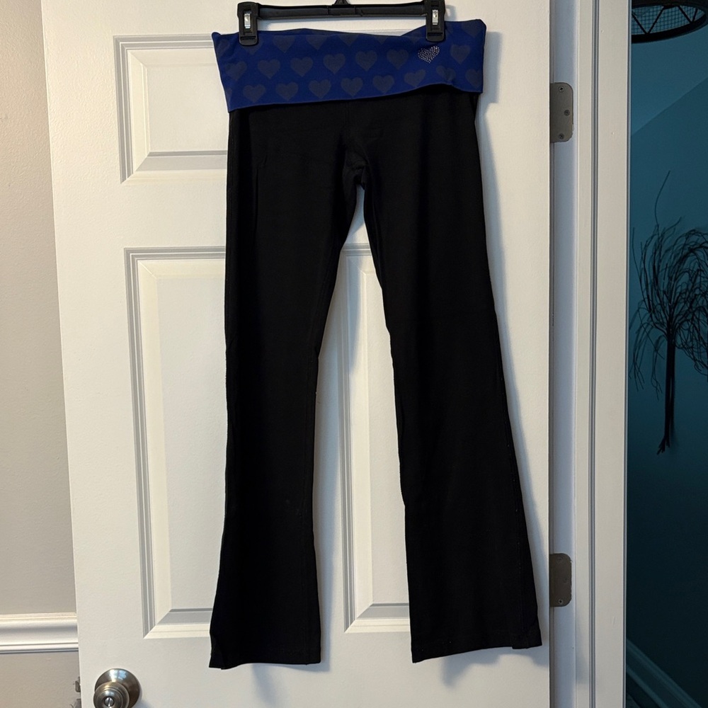 Express Black Yoga Pants with Blue Heart Waistband